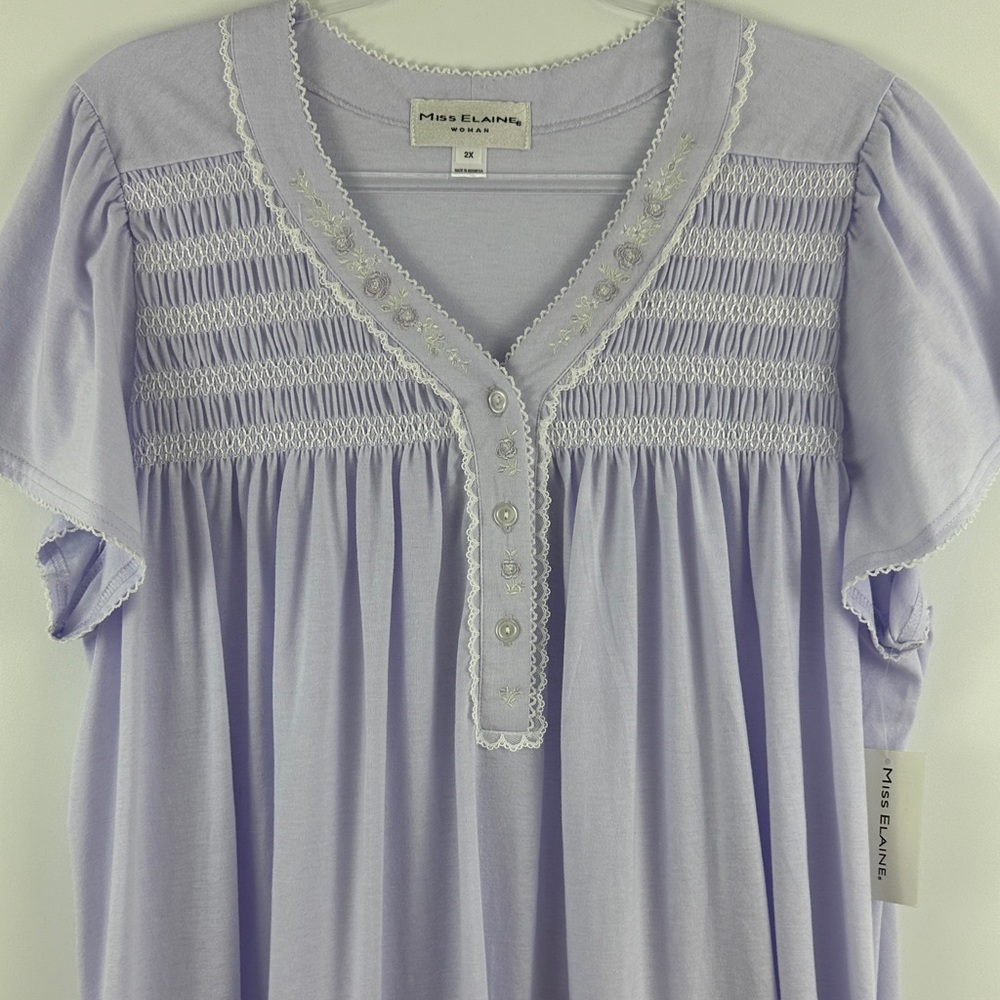 NWT Miss Elaine Lavender Sleep Dress 2X Nightgown Soft Knit Plus Size - Picture 3 of 9